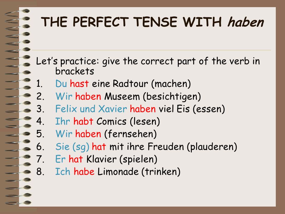 THE PERFECT TENSE WITH haben