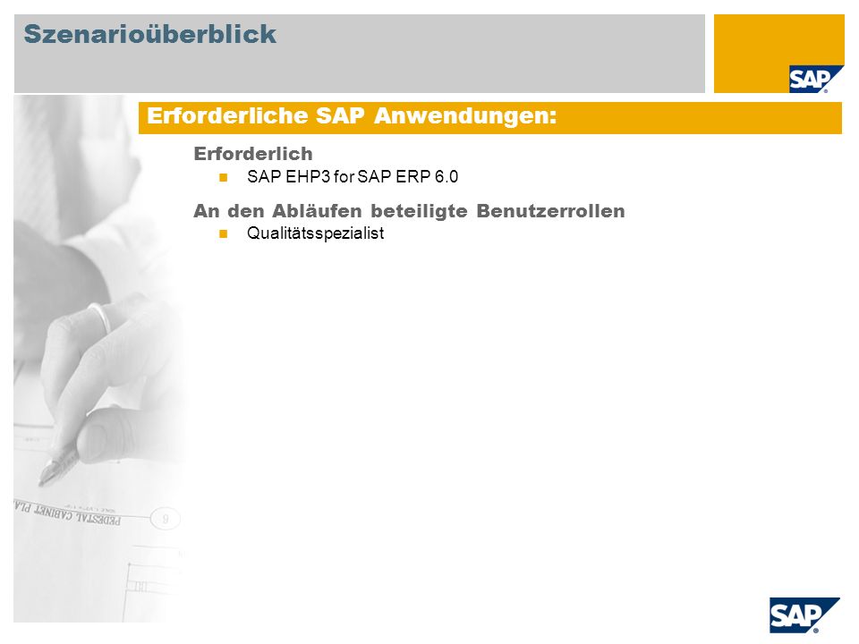 Szenarioüberblick Erforderliche SAP Anwendungen: Erforderlich