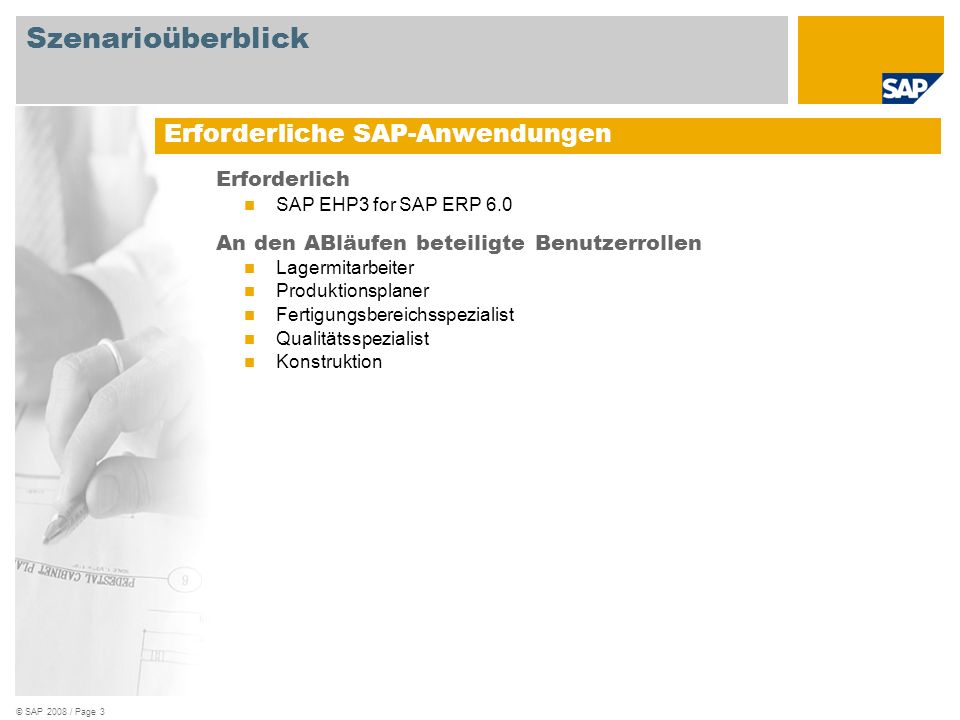 Szenarioüberblick Erforderliche SAP-Anwendungen Erforderlich