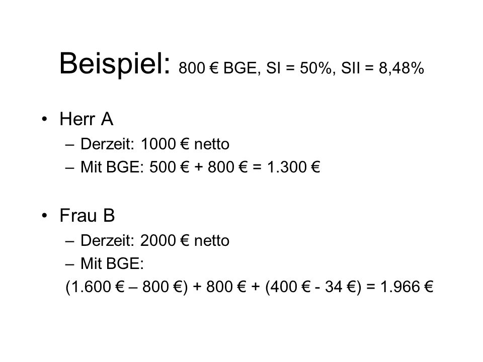 Beispiel: 800 € BGE, SI = 50%, SII = 8,48%