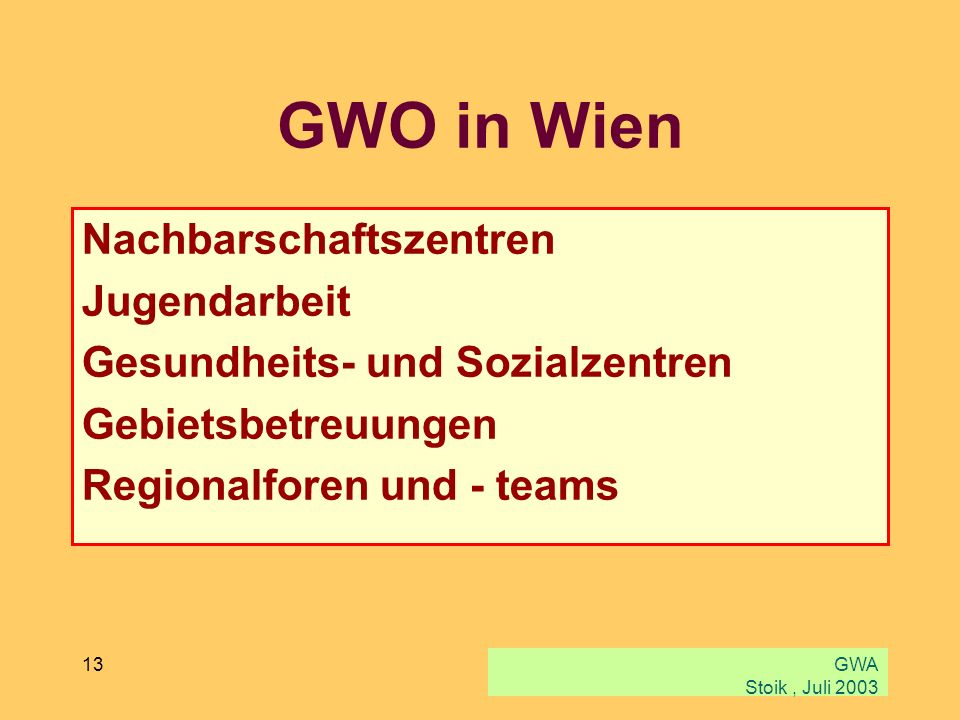 GWO in Wien Nachbarschaftszentren Jugendarbeit