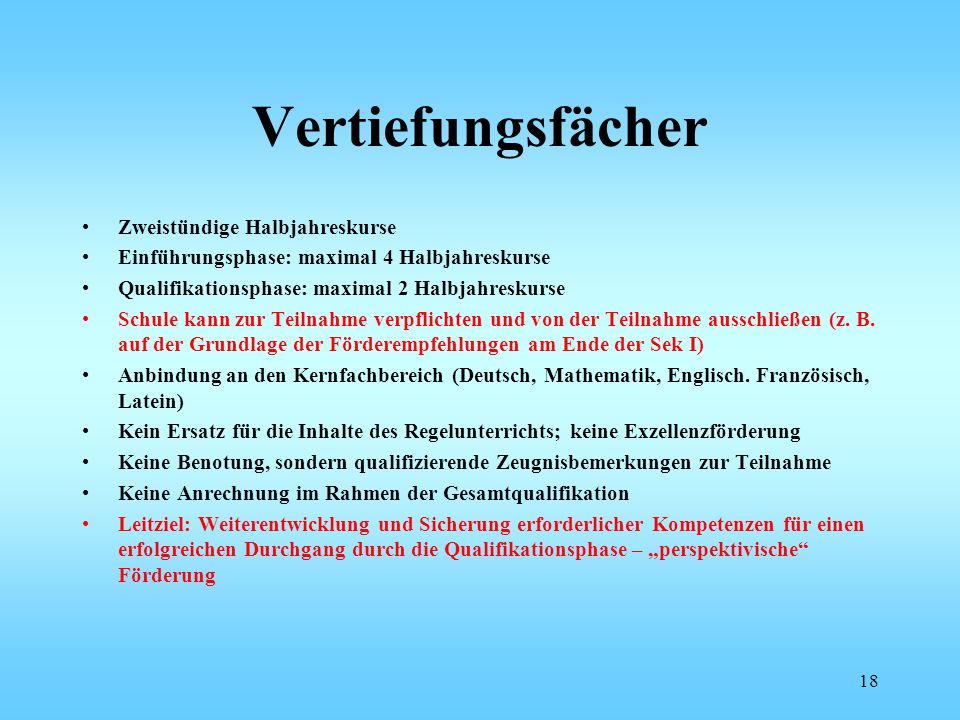 Vertiefungsfächer Zweistündige Halbjahreskurse