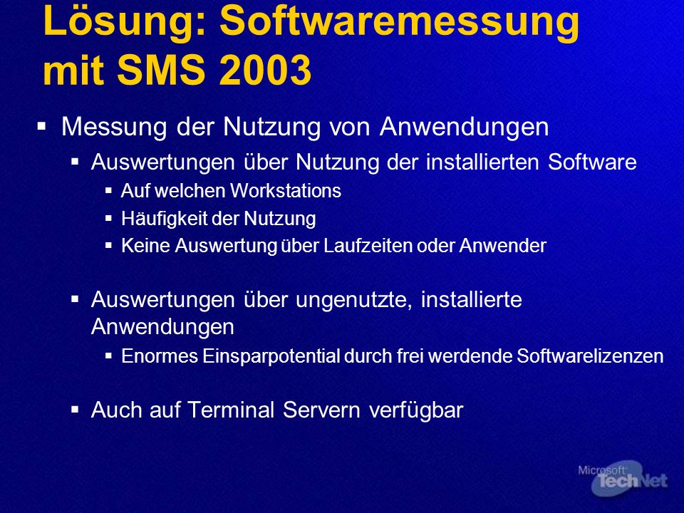 Lösung: Softwaremessung mit SMS 2003