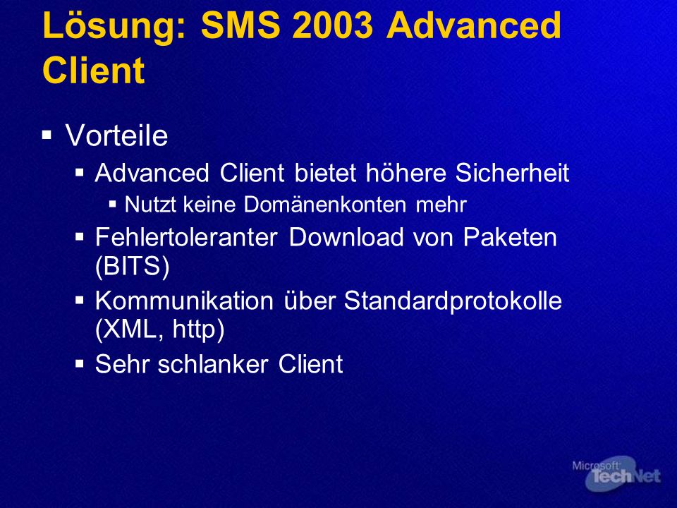 Lösung: SMS 2003 Advanced Client