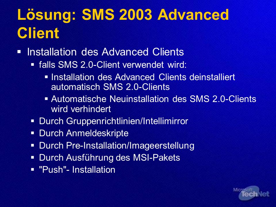 Lösung: SMS 2003 Advanced Client