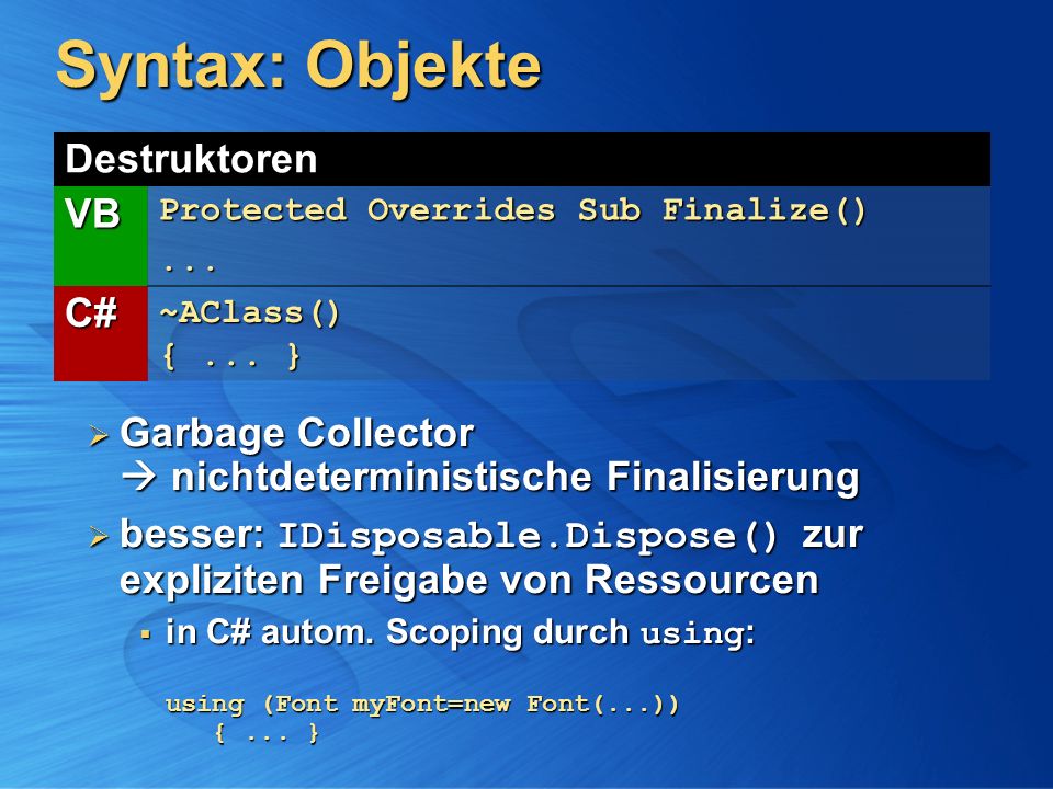 BE2 - Visual Basic .NET & C# .NET - Überblick und Vergleich