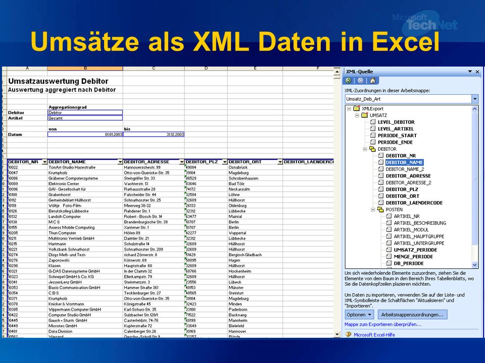 Umsätze als XML Daten in Excel