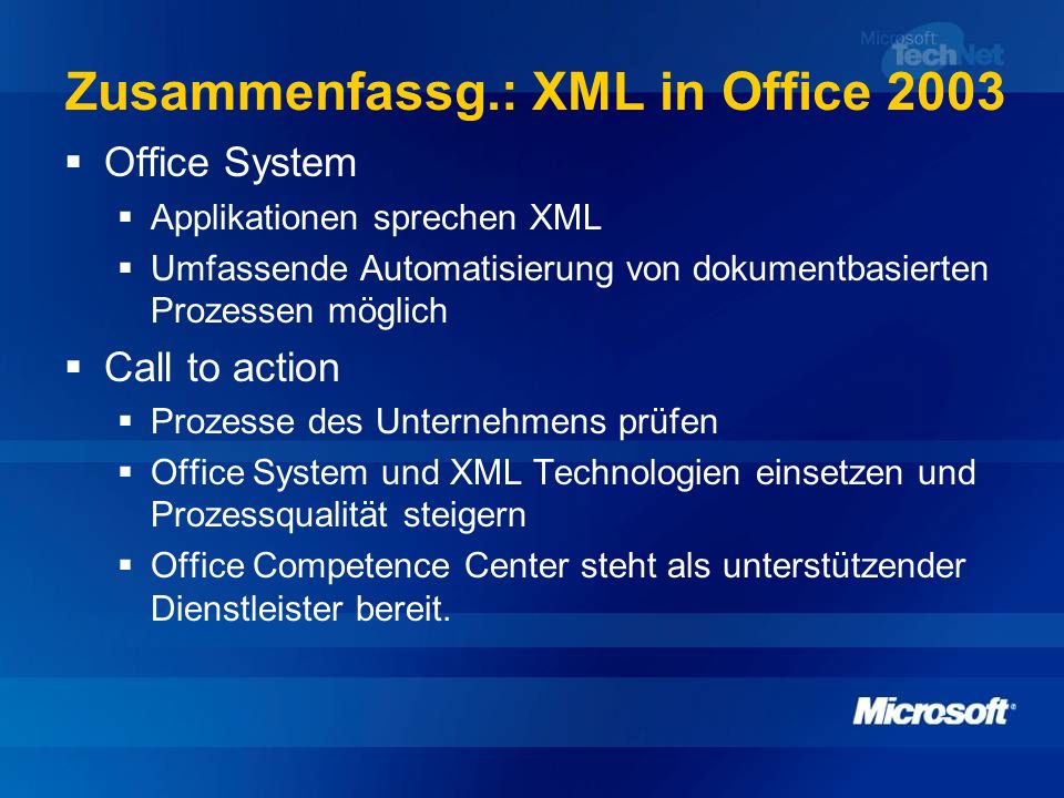 Zusammenfassg.: XML in Office 2003