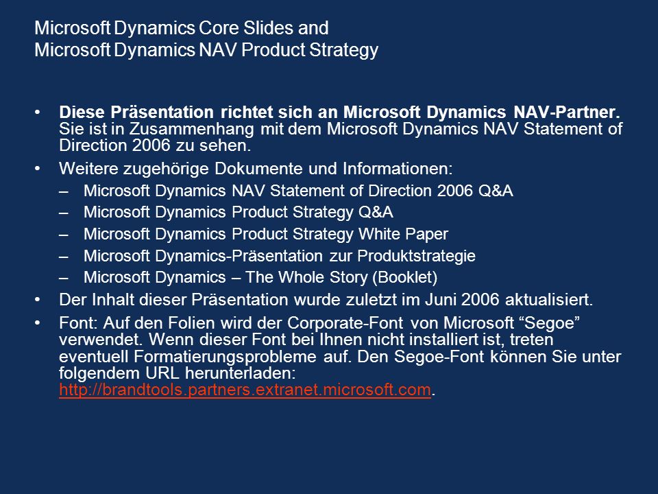 Microsoft Dynamics Core Slides and Microsoft Dynamics NAV Product Strategy