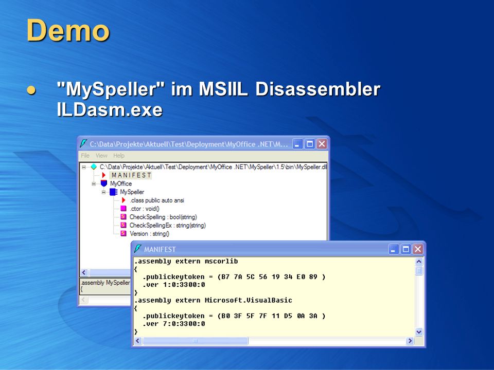 Demo MySpeller im MSIIL Disassembler ILDasm.exe