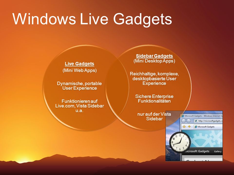 Windows Live Gadgets Sidebar Gadgets (Mini Desktop Apps) Live Gadgets