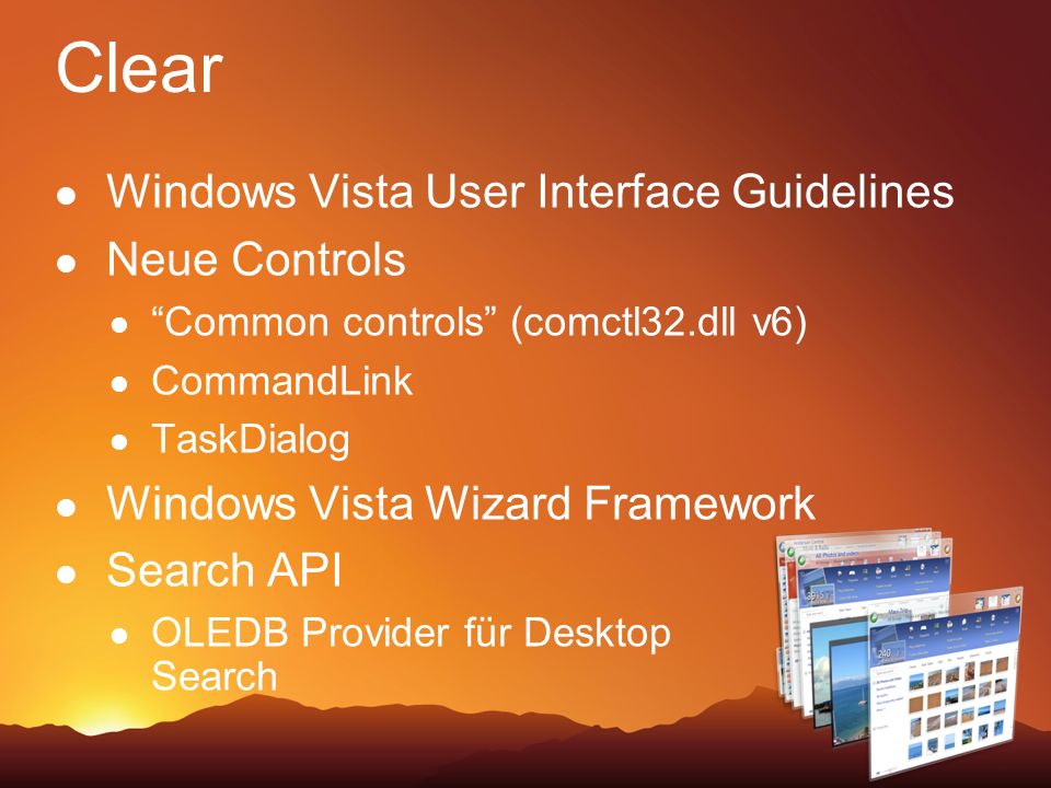 Clear Windows Vista User Interface Guidelines Neue Controls