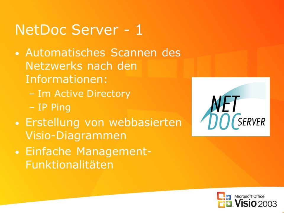 NetDoc Server - 1 Automatisches Scannen des Netzwerks nach den Informationen: Im Active Directory.