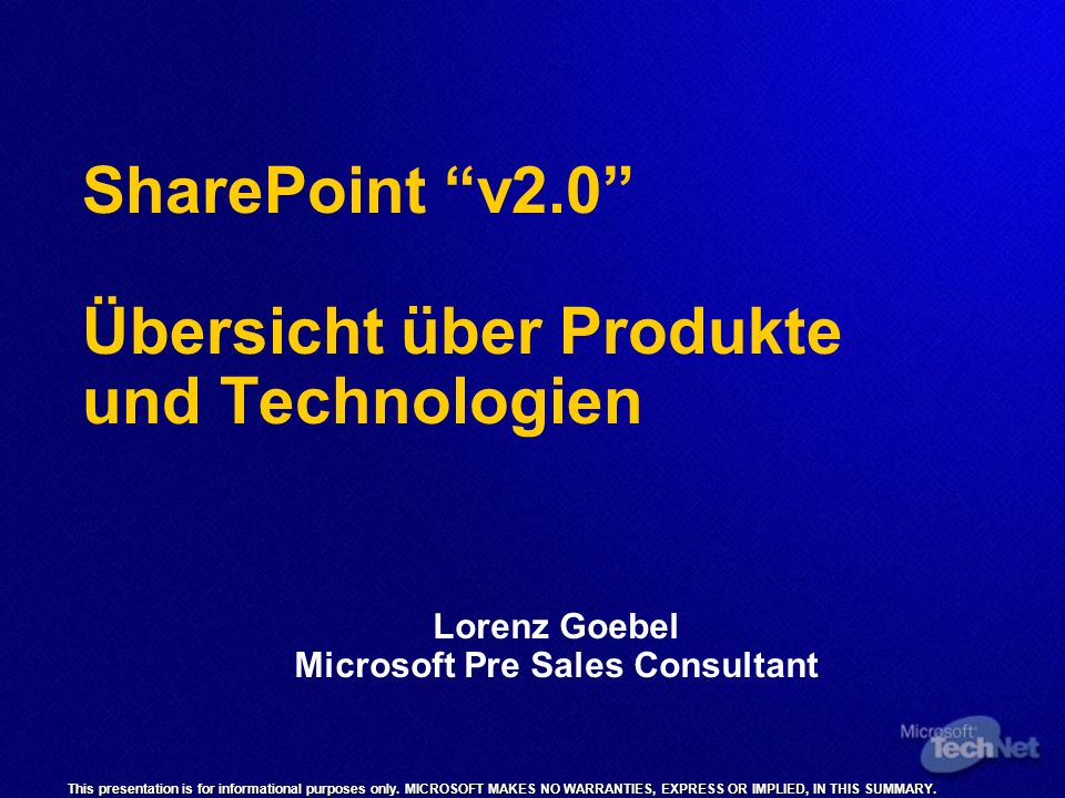 SharePoint v2.0 Übersicht über Produkte und Technologien