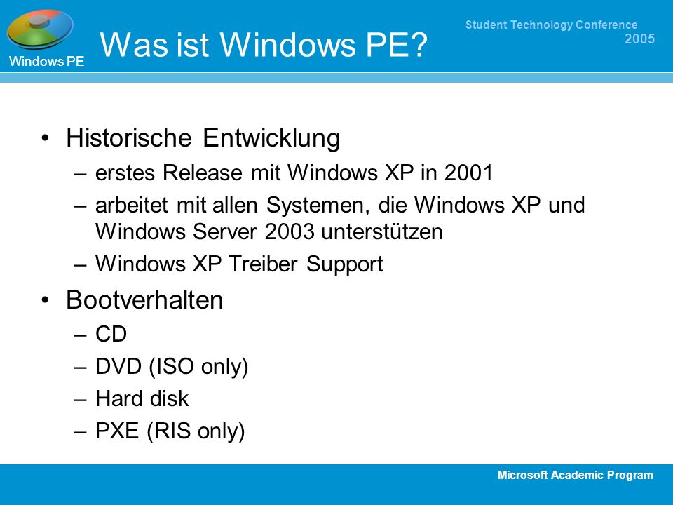 Was ist Windows PE Historische Entwicklung Bootverhalten