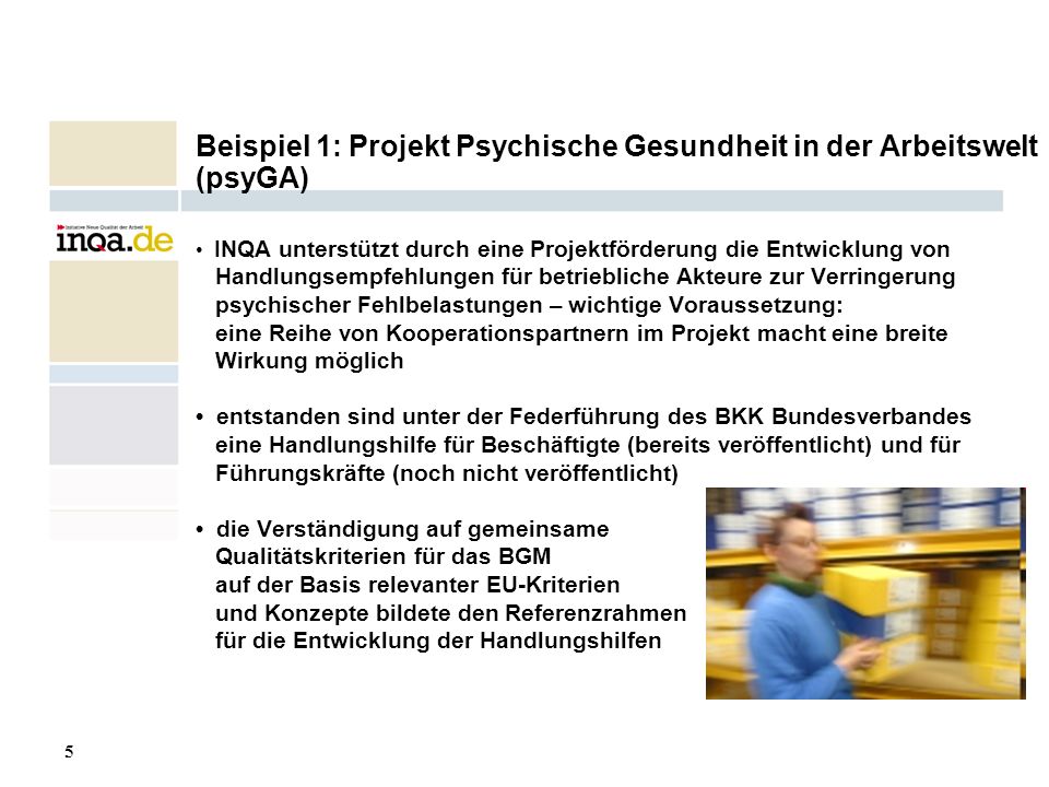 Beispiel 1: Projekt Psychische Gesundheit in der Arbeitswelt (psyGA)