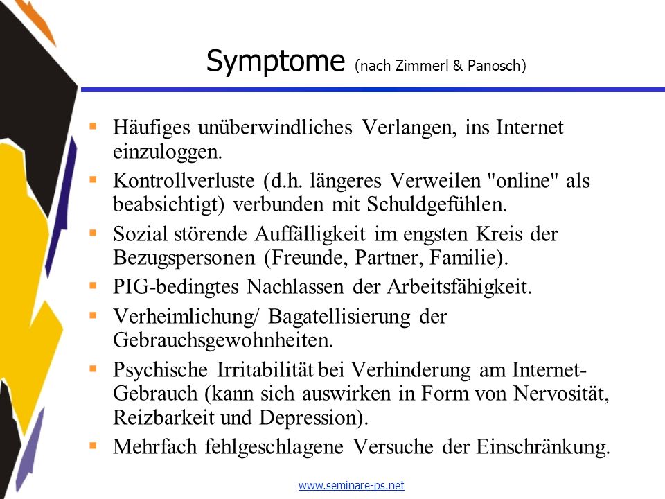 Symptome (nach Zimmerl & Panosch)