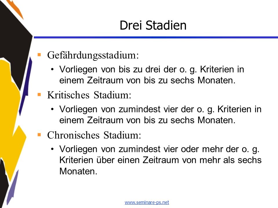 Drei Stadien Gefährdungsstadium: Kritisches Stadium: