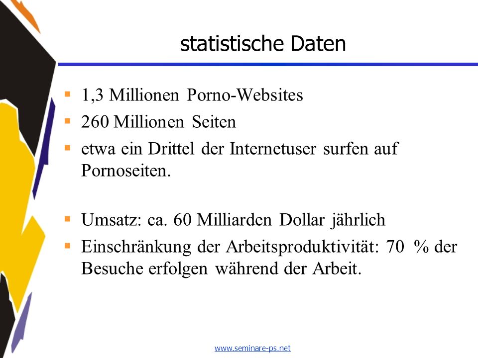 statistische Daten 1,3 Millionen Porno-Websites 260 Millionen Seiten