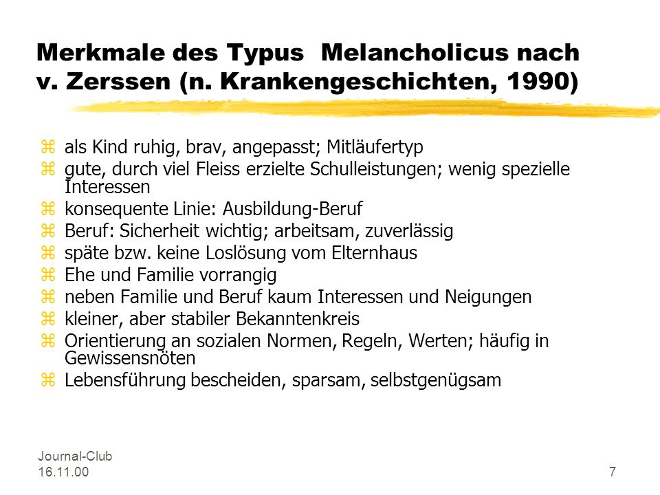 Merkmale des Typus Melancholicus nach v. Zerssen (n