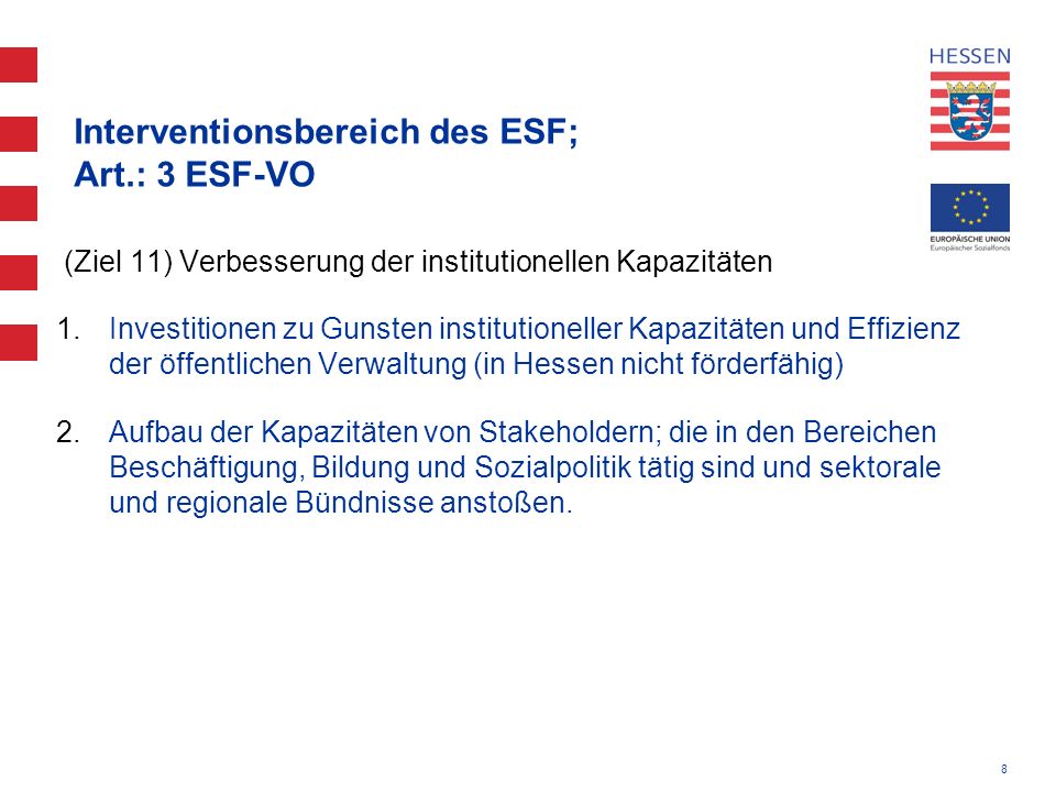 Interventionsbereich des ESF; Art.: 3 ESF-VO