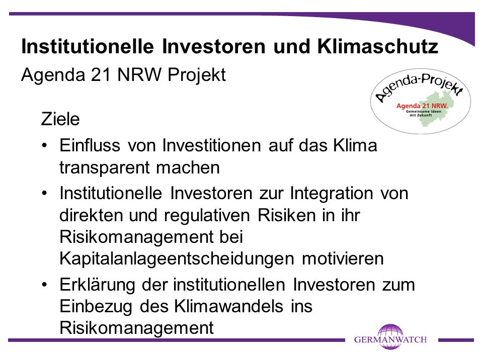 Institutionelle Investoren und Klimaschutz Agenda 21 NRW Projekt
