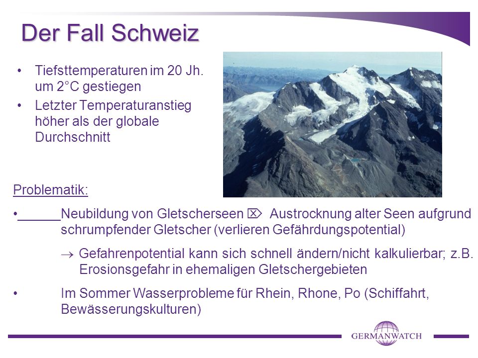 Der Fall Schweiz Tiefsttemperaturen im 20 Jh. um 2°C gestiegen
