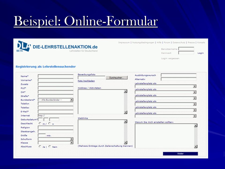 Beispiel: Online-Formular 