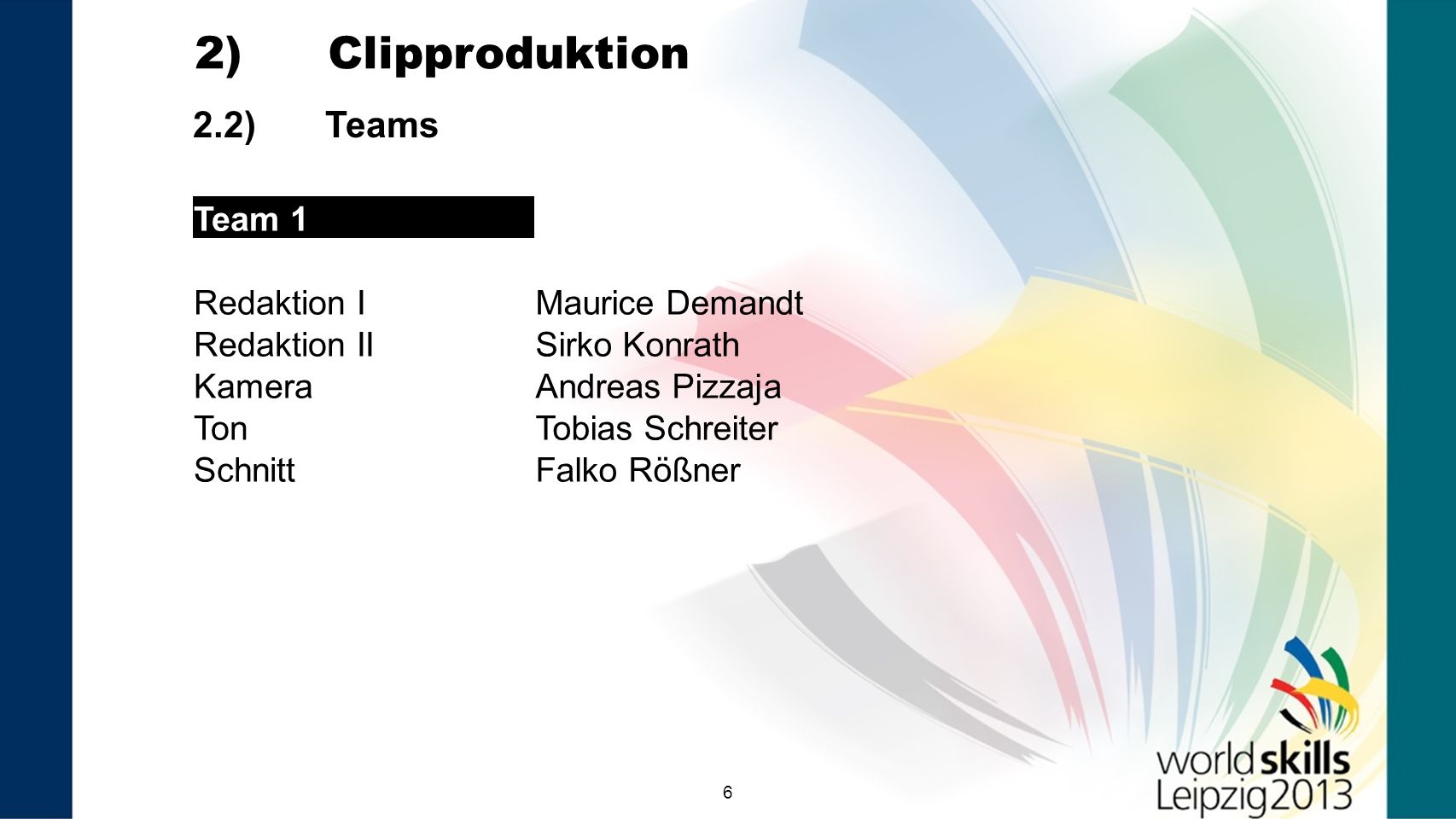 2) Clipproduktion 2.2) Teams Team 1 Redaktion I Maurice Demandt