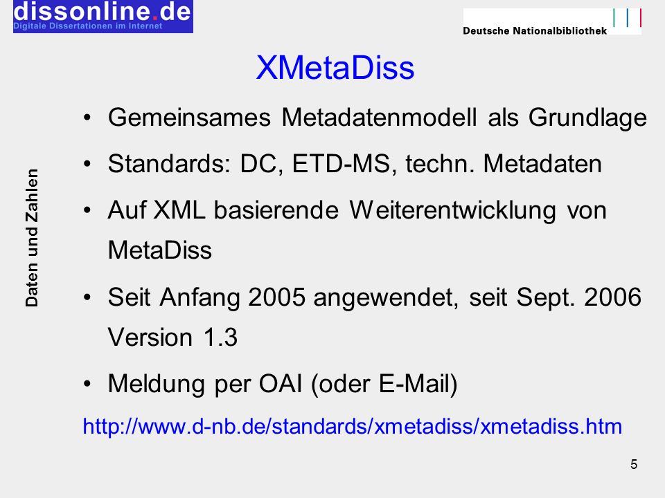 XMetaDiss Gemeinsames Metadatenmodell als Grundlage