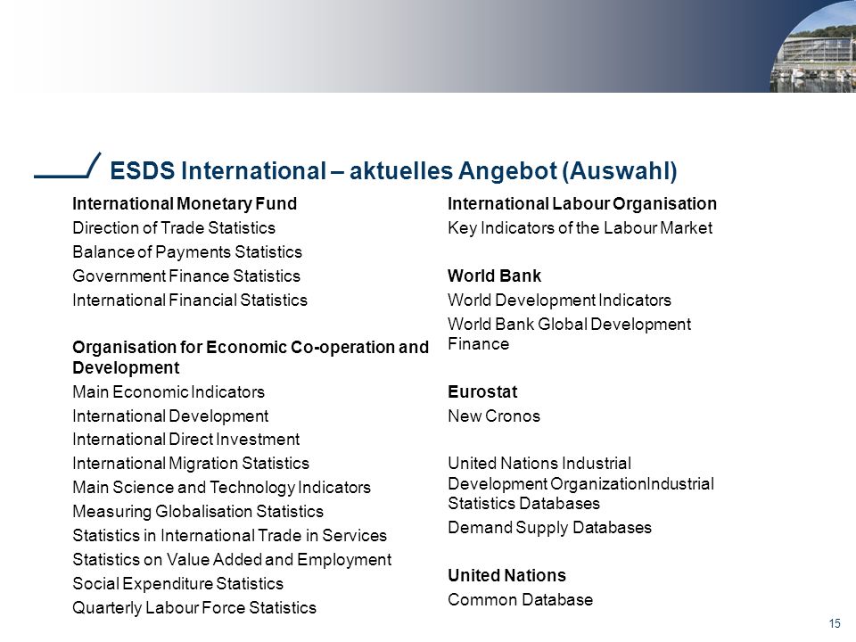 ESDS International – aktuelles Angebot (Auswahl)