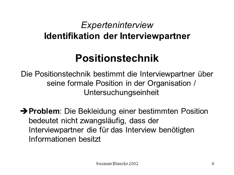 Experteninterview Identifikation der Interviewpartner