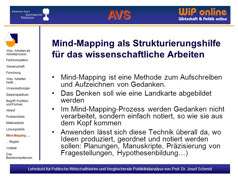 AVS Mind-Mapping als Strukturierungshilfe für das wissenschaftliche Arbeiten. Drei Basiskompetenzen.