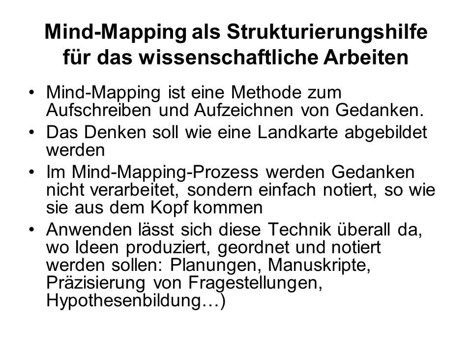 Mind-Mapping als Strukturierungshilfe für das wissenschaftliche Arbeiten