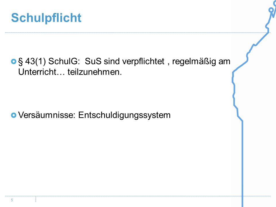 Schulpflicht § 43(1) SchulG: SuS sind verpflichtet , regelmäßig am Unterricht… teilzunehmen.