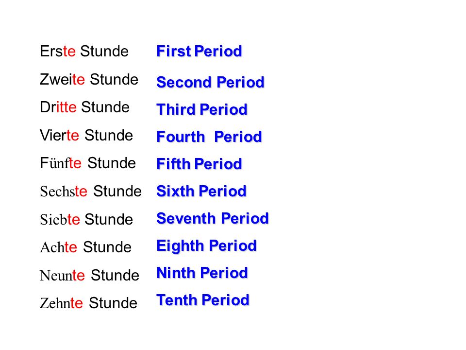 Erste Stunde Zweite Stunde. Dritte Stunde. Vierte Stunde. Fünfte Stunde. Sechste Stunde. Siebte Stunde.