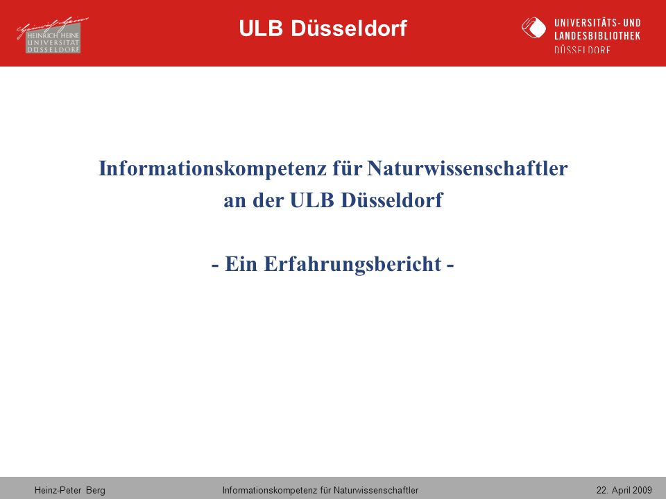 Informationskompetenz für Naturwissenschaftler an der ULB Düsseldorf