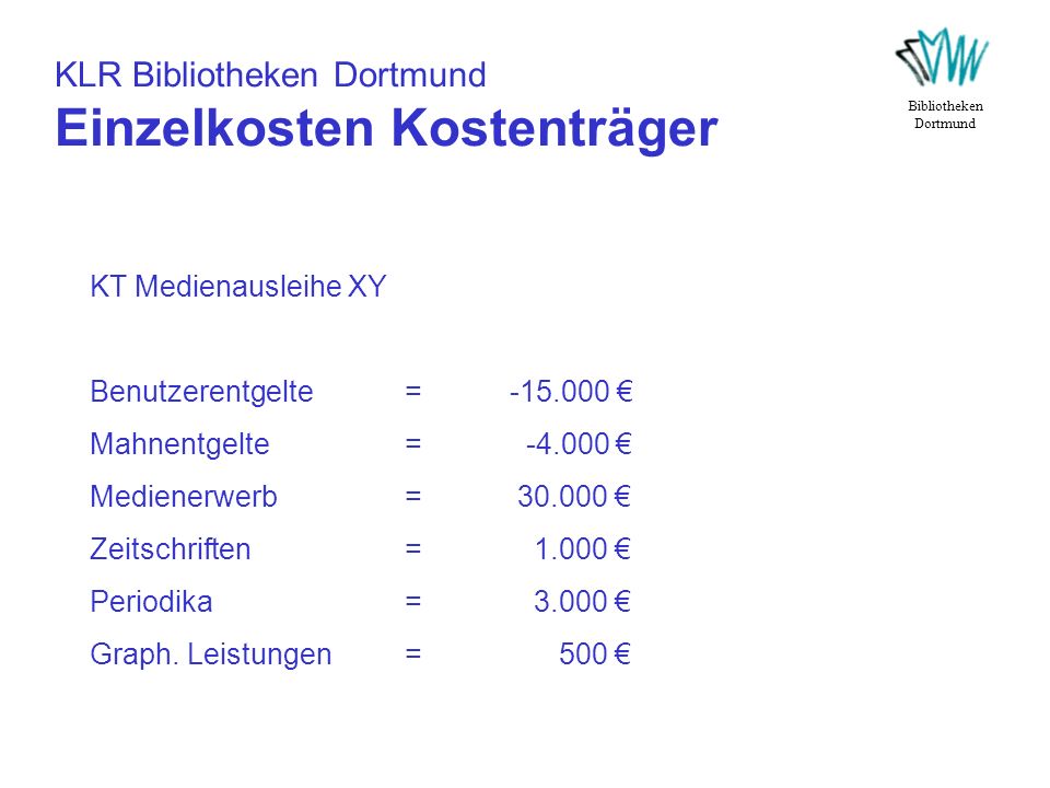 KLR Bibliotheken Dortmund Einzelkosten Kostenträger
