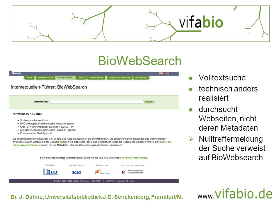 BioWebSearch Volltextsuche technisch anders realisiert