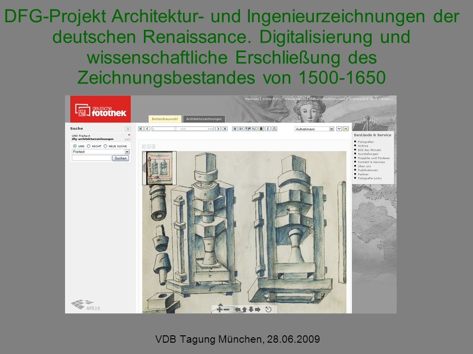 DFG-Projekt Architektur- und Ingenieurzeichnungen der deutschen Renaissance. Digitalisierung und wissenschaftliche Erschließung des Zeichnungsbestandes von