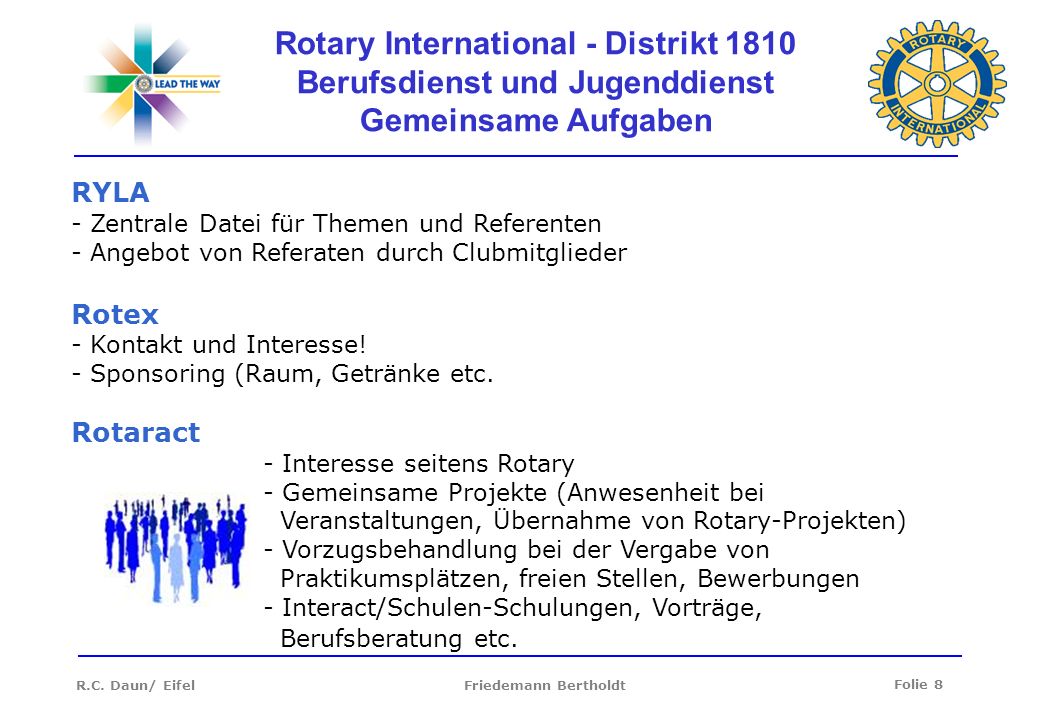 Rotary International - Distrikt 1810 Berufsdienst und Jugenddienst Gemeinsame Aufgaben