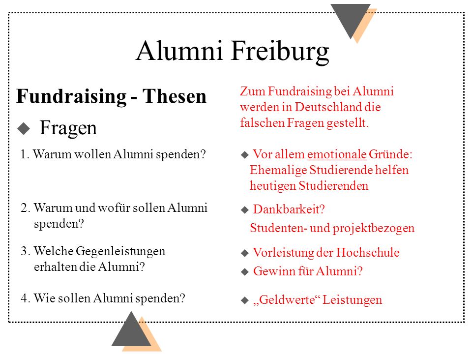 Alumni Freiburg Fundraising - Thesen Fragen