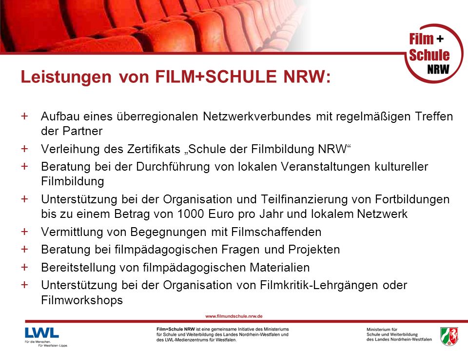 Leistungen von FILM+SCHULE NRW: