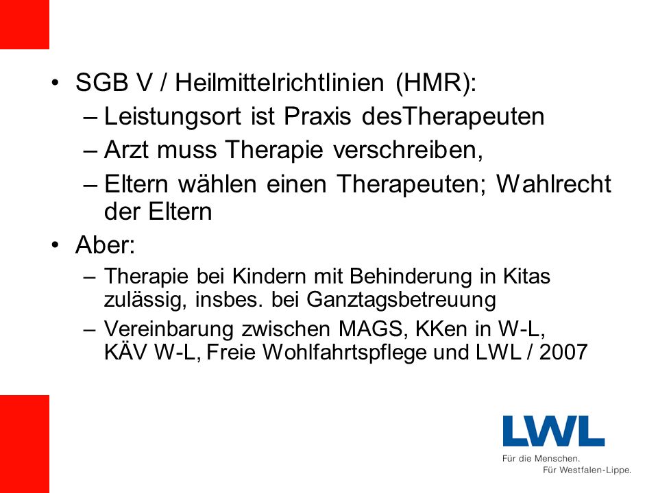 SGB V / Heilmittelrichtlinien (HMR):