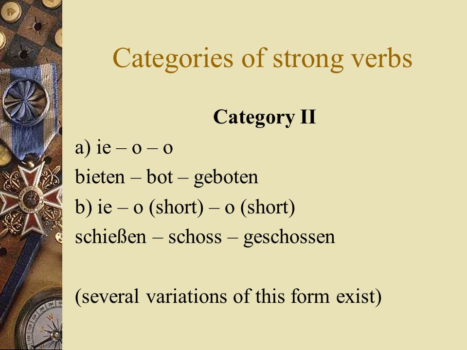 Categories of strong verbs