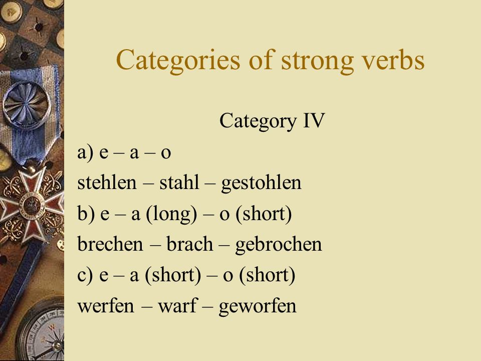 Categories of strong verbs