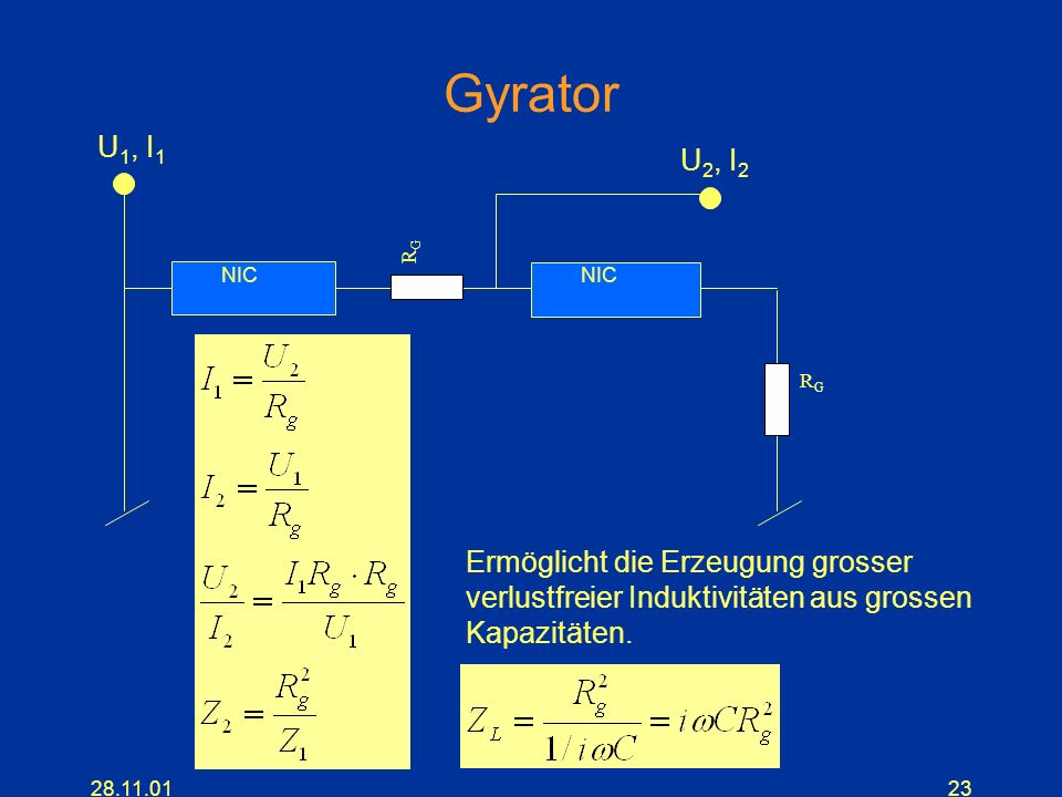 Gyrator U1, I1 U2, I2 Ermöglicht die Erzeugung grosser