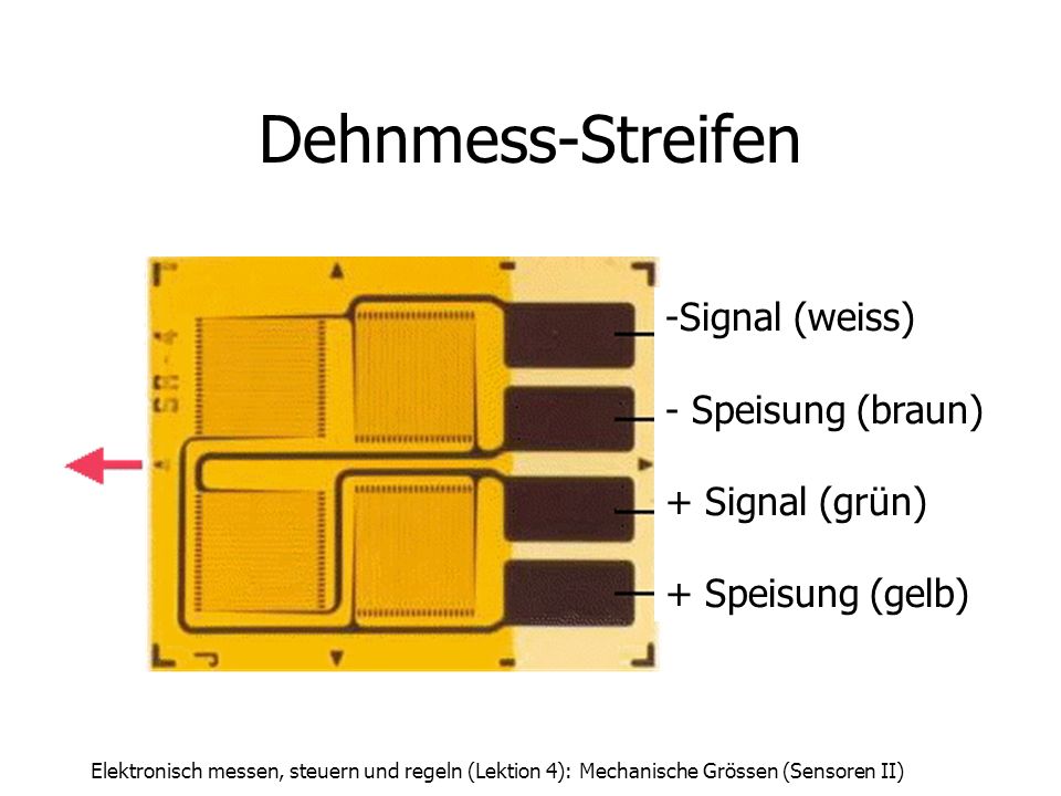 Dehnmess-Streifen Signal (weiss) Speisung (braun) + Signal (grün)