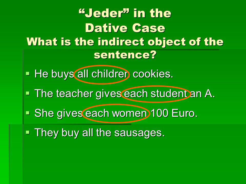 Jeder in the Dative Case What is the indirect object of the sentence
