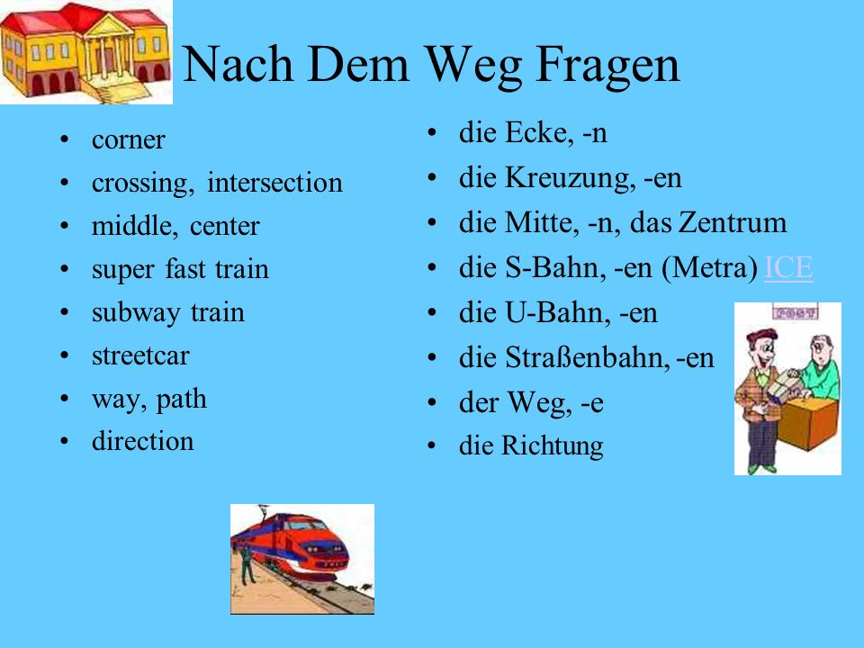 Nach Dem Weg Fragen die Ecke, -n die Kreuzung, -en